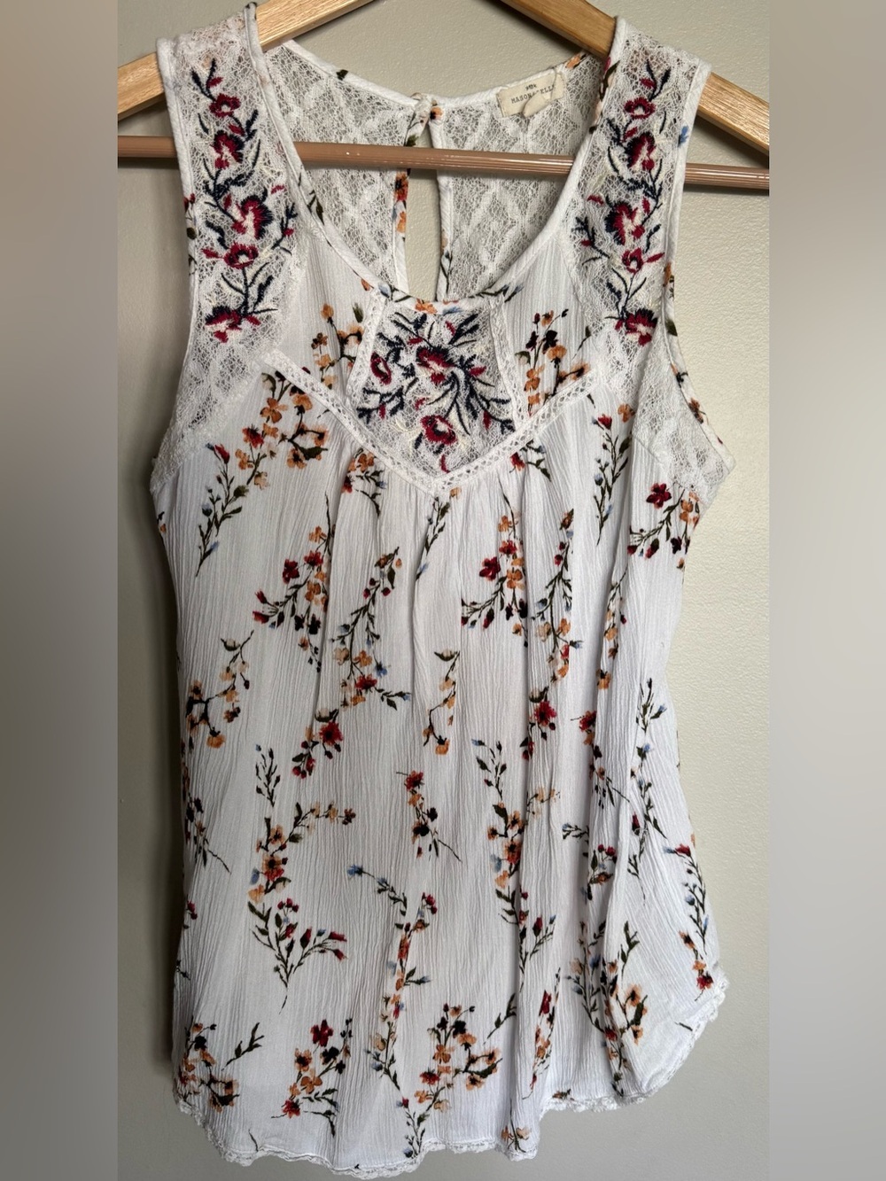 Mason & Belle Floral Embroidered Lace Tank Top White Boho Medium
